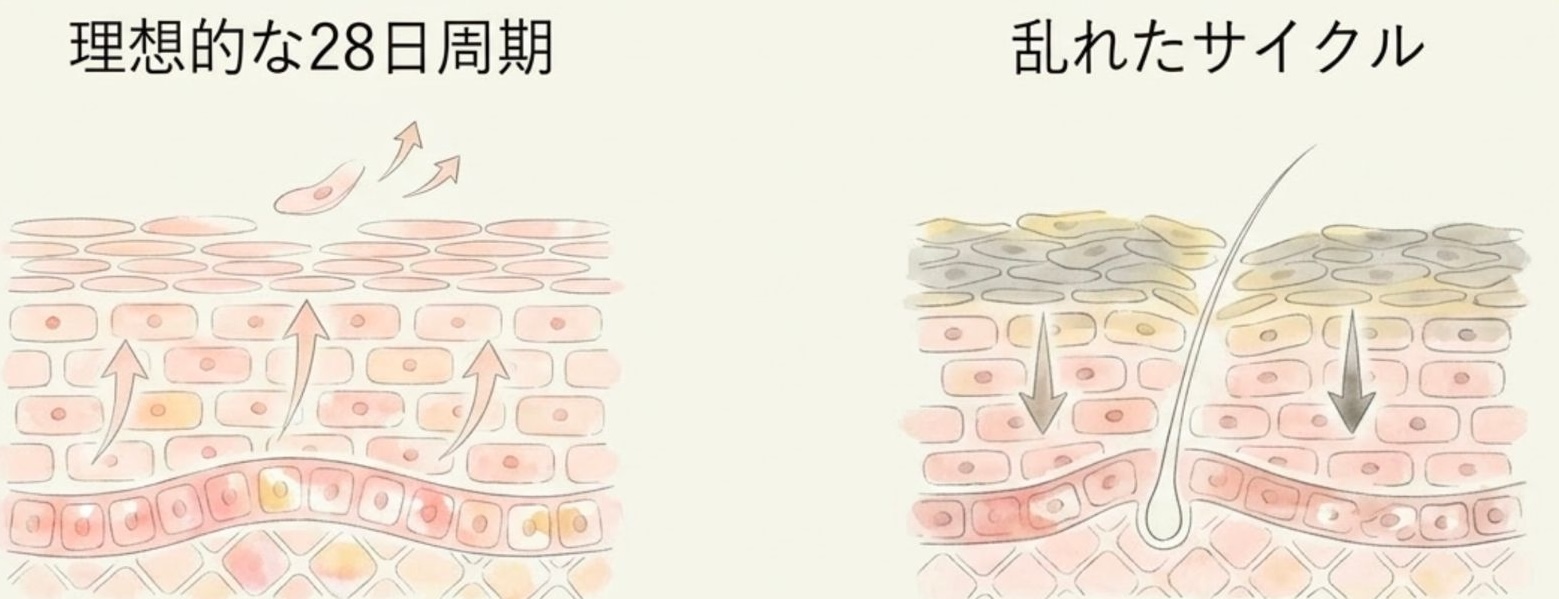 理想的な28日周期と乱れたサイクル